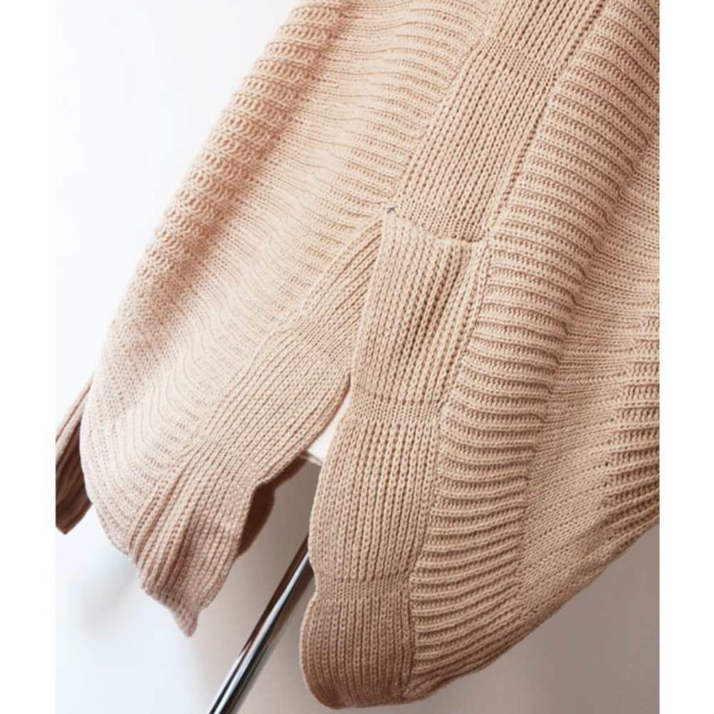 Beige Scallop Edge Open front Cozy Cocoon Cardigan - Picture 4 of 8
